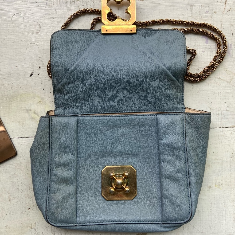 Chloe Mini-Elsie Bag in Light Blue with Turn Lock Clasp Crossbody Shoulder Purse - Picture 6 of 12